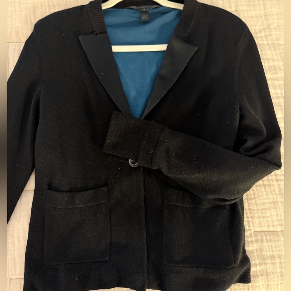 MARC by MARC JACOBS Wool Blend Black Blazer Cardigan Satin Lapel Size Small - Picture 4 of 9